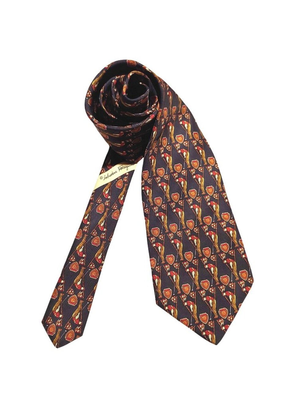 Salvatore Ferragamo Golf Trophy Crest Silk Tie Italy Luxury Necktie Designer